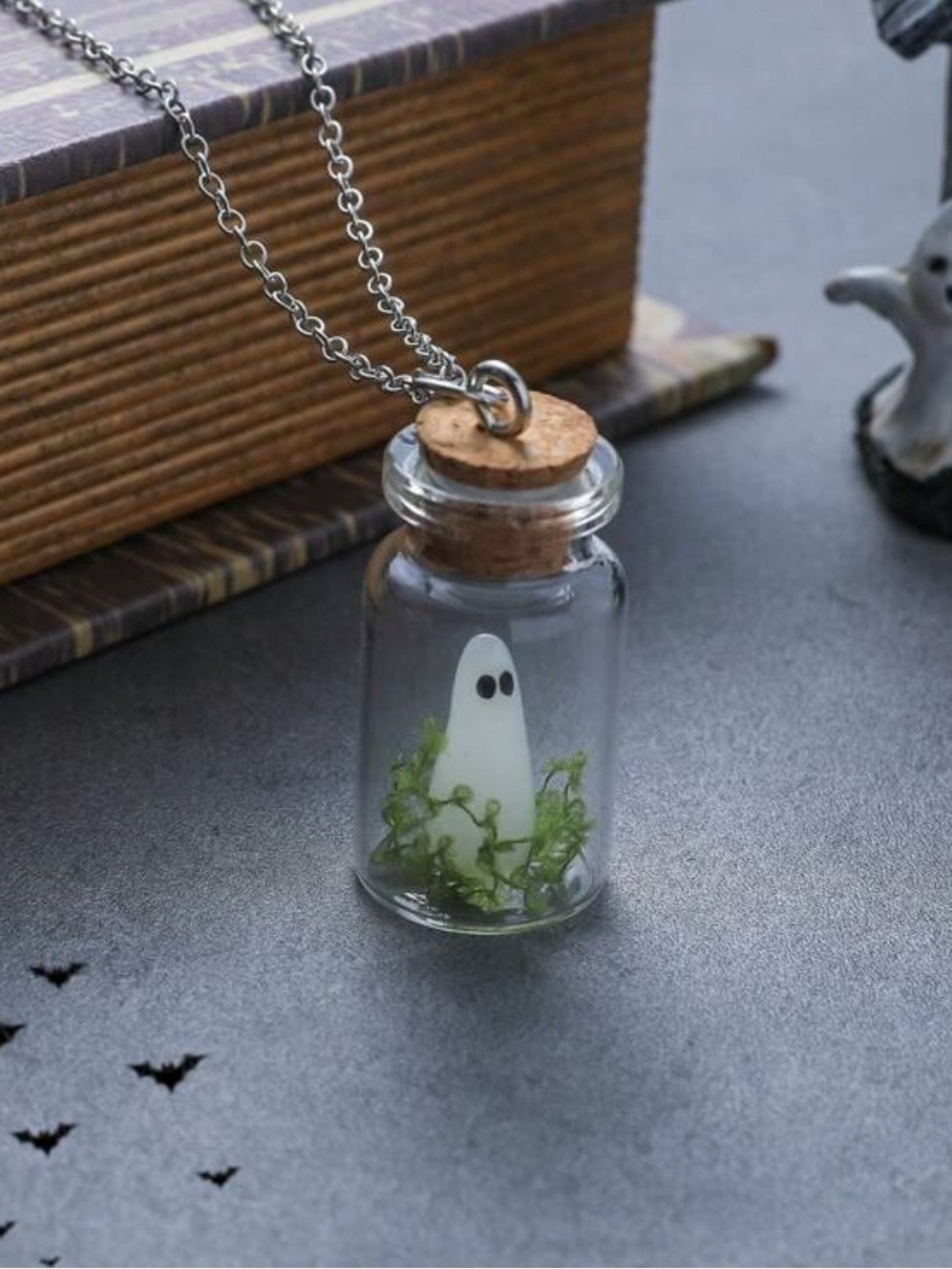 Glow in the Dark Ghost Bottle Pendant Necklace